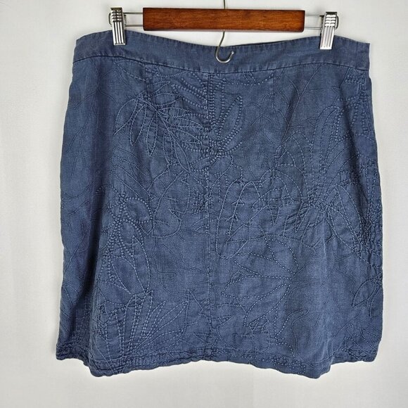 Tommy Bahama Skirt Size 12 Embroidered100% Linen  Navy Blue A-Line - Picture 2 of 7